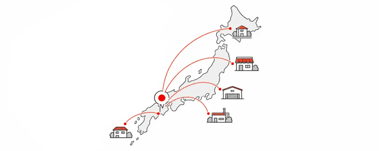 地方から全国の企業をオンラインでつなぐイラスト